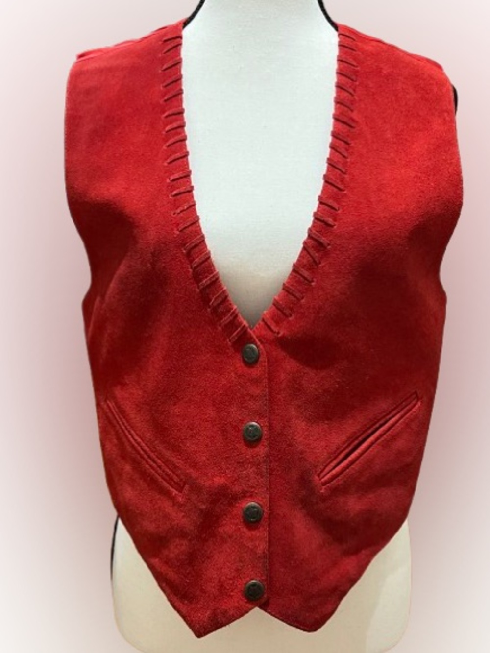 Red Suede Button-Front Women's Vest
